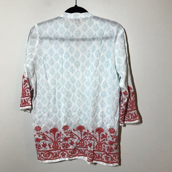 Roberta roller rabbit v neck pullover cotton tunic beaded size s 3/4 sleeve - Picture 3 of 10